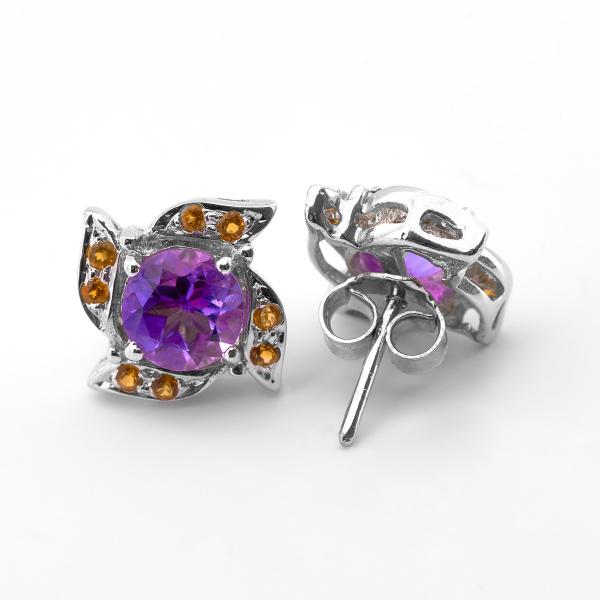 Boucles d'oreilles amethyste, citrine argent Estella